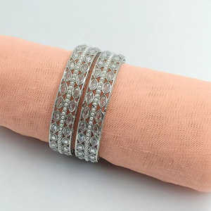 <b>Silver</b> Plated Crystal Stone and <b>Pearls</b> <b>Bracelets</b> Set Elegant <b>Pearl</b> Bangles - Product Image 1