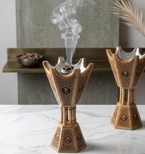 Brûleur d'encens en bois fait main, style vase décoratif avec perles dorées, support aromatique pour toutes les saisons, parfum d'ambiance pour la maison, Ramadan, Eid - Product Image 3