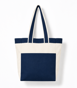 Canvas Tote <b>Bag</b> <b>Large</b> Navy White Panelled Shoulder Handle Shopping <b>Beach</b> <b>Bag</b> - Product Image 1