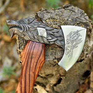 Hache viking haut de gamme, forgée à la main, manche gravé, acier à haute teneur en carbone, étui en cuir fin de qualité supérieure pour l'extérieur – Vente chaude - Product Image 4