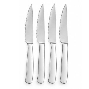 Ensemble de 4 couteaux à steak en argent avec lames dentelées et manches métalliques fins et élégants pour la table de restaurant - Product Image 1