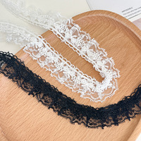 Ruban plissé élastique à volants en dentelle florale noire et blanche en gros pour lingerie, robes, vêtements, couture et loisirs créatifs
