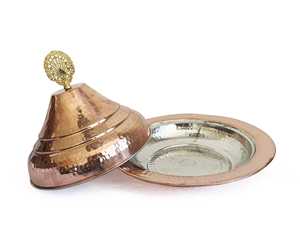 Plato de Servicio de Latón y Acero con Tapa para Hogar, Restaurante y Cocina, Plato Decorativo para Servir Alimentos, Color Plateado - Product Image 6