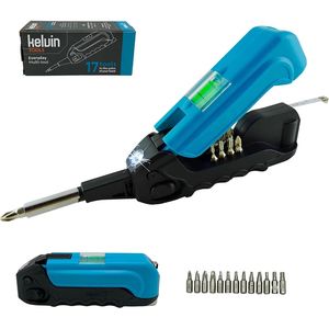Multiutensile Kelvin 17 per Uso Quotidiano - Manico in Alluminio Nero con Pinze in Acciaio, Cacciavite, Chiave, Lama e Righello - Product Image 1