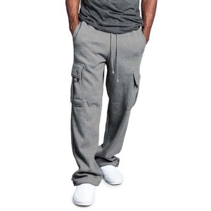 Pantalones Deportivos Grises para Hombre, Cintura Elástica con Cordón, Múltiples Bolsillos, Joggers Casuales de Algodón Medio, Ropa de Otoño - Product Image 3