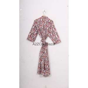 Bata Kimono 100% Algodón con Estampado Floral para Mujer, Ropa de Noche de Verano, Vestido de Playa, Bata con Logo Trasero - Product Image 1