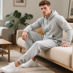 Conjunto Deportivo Informal de Algodón para Hombre, Sudadera con Capucha y Pantalones Deportivos, Estilo Cómodo para Correr y Uso Diario - Product Image 6