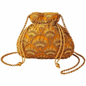 Pochette de mariée Arya Digital Luxury Potli pour femme, élégante, artisanale, indienne, avec imitation de perles Zari, dorée, pour mariage - Product Image 1