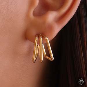 PRAO Edgegant Trio Pendientes de aro geométricos Accesorios de oreja de moda - Product Image 2