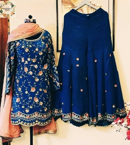 2021 vente chaude pakistanais indien mariée Lehenga Gharara pantalon sur mesure Salwar Kameez robe Viscose soie coton pour les fêtes - Product Image 5