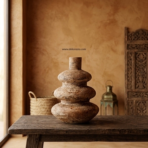 Vase à bulles à étages en terre cuite rustique marron Boletin, pot en terre cuite artisanal, urne décorative en céramique pour table - Product Image 3