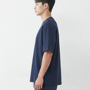 T-shirt Homme Oversize Bleu Marine de Haute Qualité avec Logo Flamme Imprimé, Manches Courtes, Col Rond, Coupe Décontractée en Coton Jersey - Product Image 2