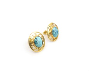 Classic Gold <b>Stud</b> <b>Earrings</b> With Lapis Lazuli Bezel Setting For Women Everyday Wear - Product Image 5