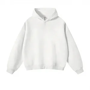 Sudadera con Capucha Unisex, Color Blanco Sólido, Manga Larga, Informal, Transpirable, 100% Algodón, Corte Holgado, para Otoño - Product Image 6