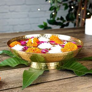 Versatile Metal Urli Bowl with <b>Deep</b> Design for Water Flower Holding Traditional Indian Motifs Home Decor for Wedding Occasions - Product Image 1