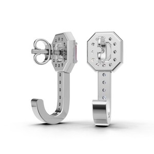 Boucles d'oreilles créoles Huggie en or 18 carats avec halo de diamants roses taille émeraude, certifiées IGI, cultivées en laboratoire - Product Image 3