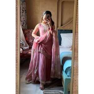 SRK Designer Women's Pink Suit <b>Set</b> with Embroidery Sequence and <b>Mirror</b> Work Size m - Product Image 2