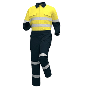 Ensemble de vêtements de travail haute visibilité pour hommes, chemise et pantalon de sécurité réfléchissants en coton, jaune bleu marine - Product Image 2