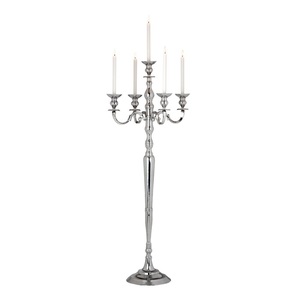 Elegant Silver 5-Arm Metal <b>Candelabra</b> Tall Polished Aluminum Wedding & Event Centerpiece Classic Home Dining Table Decor - Product Image 3
