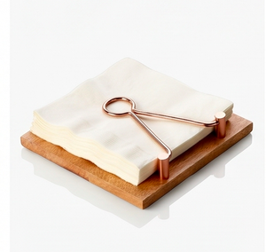 Elegante Servilletero de Metal Dorado con Base de Madera Marrón, Ideal para Decoración de Mesa de Comedor, Uso Doméstico y Utensilios de Cocina - Product Image 1