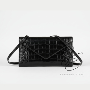 Bolso de Hombro Cruzado de Cuero Genuino con Grabado de Cocodrilo, Estilo Western, con Cierre a Presión, Negro, para Mujer, Tipo Sobre, Premium - Product Image 2