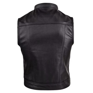 Chaleco de Motociclista de Cuero Negro Personalizado para Hombre, Chaleco sin Mangas, Cuello Alto, Chaleco de Cuero Genuino para Motociclistas - Product Image 2