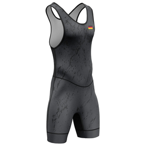 Maillot de lutte unisexe ajusté dégradé bordeaux et or, extensible, avec logo imprimé par décharge sur le devant, en nylon 140g, anti-humidité, pour le combat - Product Image 2