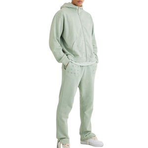 ชุดวอร์มฤดูหนาวผ้าฝ้าย 100% แบบซิป สีพื้น แต่งแพทช์ ทรงขาบาน ล้างสีแบบแอซิด สตรีทแวร์ ระบายอากาศได้ดี มีฮู้ด ชุดกีฬาฤดูหนาว - Product Image 1