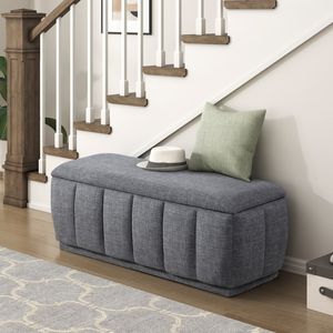 Panca Moderna Grigia con Struttura in Compensato e Cuscino Imbottito in Tessuto, Arredamento per Soggiorno - Product Image 1