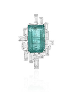 Moissanite Diamond <b>Emerald</b> Cut Green Stone Statement <b>Ring</b> with Baguette Accents 10K 14K 18K Gold 925 935 <b>Silver</b> - Product Image 2