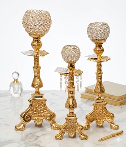 Golden Brass Candle Stand Set With Crystal Ball <b>Top</b> For Home <b>Wedding</b> Decoration Durable Metal Ornament - Product Image 5
