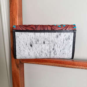 Offre Spéciale à la main usiné sculpture portefeuille pochette élégant en cuir véritable peau de vache fourrure portefeuille Multi utilisations Western cuir portefeuilles - Product Image 5