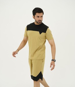 Summer Formal Khaki Black 100% Cotton Breathable Solid <b>Knitted</b> Panel Short <b>Set</b> - Product Image 2