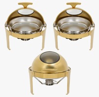 Ensemble de 3 réchauds de buffet ronds en acier inoxydable 201 avec couvercle argenté 150L pour chauffage à la vapeur
