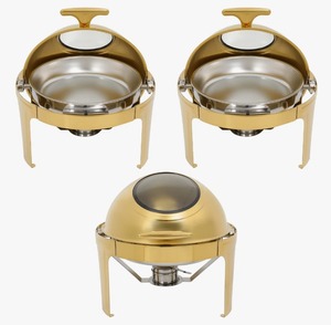 ชุดอุ่นอาหารบุฟเฟ่ต์สแตนเลสทรงกลม 3 ชิ้น พร้อมฝาปิด สีทอง ราคาประหยัด - Product Image 2