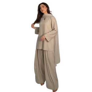 Vestido Tradicional Pakistaní Farshi Shalwar para Mujer, Moda Étnica y Cultural, Transpirable, Holgado, Largo hasta la Rodilla, de Crepé, para Fiesta - Product Image 1