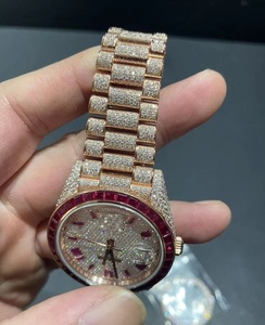 Rose Gold Moissanite Diamond Watch <b>Red</b> Diamond Bezel Luxury Iced Stainless Steel <b>Bracelet</b> GPS Alarm Mechanical Movement Premium - Product Image 5