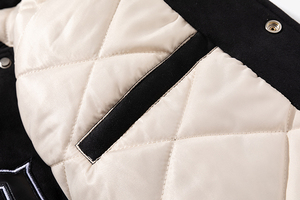 <b>Men's</b> Cream Varsity <b>Jacket</b> Regular Fit Polyester Cotton Embroidered <b>Letter</b> Pattern Button Closure Casual Autumn Wear - Product Image 2