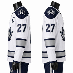 Wholesale Premium White Blue Ice Hockey Jersey with Embroidered <b>Crown</b> Logo Lace-Up <b>V</b>-Neck Team Uniform - Product Image 4