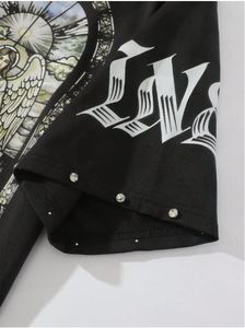 เสื้อยืดโอเวอร์ไซส์ผ้าเทอร์รี่คอตตอน 100% สำหรับฤดูร้อน ขายส่ง เสื้อผ้าสตรีทแวร์ผู้ชาย ล้างสีแบบแอซิด ประดับเพชรเทียม พิมพ์ลายด้วยเทคนิค DTG - Product Image 3