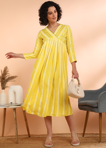 Vestido Amarillo a Rayas de Rayón para Mujer, Corte en A, Estilo Moderno, Secado Rápido, Ideal para Fiestas de Verano, Uso Diario, al Mejor Precio - Product Image 2