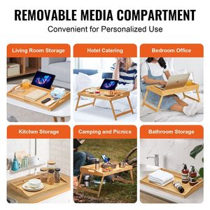 21.6 portatile \ "X 13.8 \" in legno di bambù artigianato tavolo vassoio con gambe pieghevoli Slot multimediale per la colazione snack da lavoro vassoio TV - Product Image 4