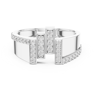 Anillo de Moissanita Geométrico de Lujo con Incrustaciones de Diamantes para Hombre |   Diseño Escalonado Moderno |   Acabado en Oro Blanco |   Micro Pavé - Product Image 4