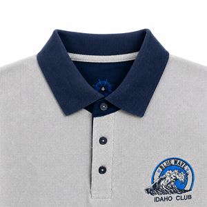 Chemise classique en piqué tricoté pour homme, broderie sur la poitrine, col contrastant, manches courtes, coton, vêtements de golf décontractés, OEM/ODM personnalisé - Product Image 5