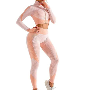 <b>Pink</b> 3 Piece Yoga <b>Set</b> Women Seamless High Waist Leggings Sports Bra Full Sleeve Jacket Breathable Fitness Wear - Product Image 5