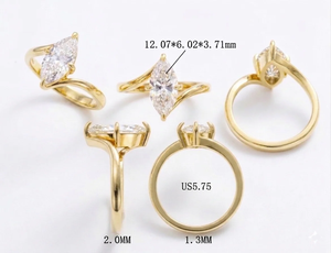 Anillo de Compromiso y Boda Clásico con Diamante Cultivado en Laboratorio de Corte Marquesa de 1.5 CT, Oro de 14k, D VVS2, Certificado IGI, Chapado en Platino - Product Image 4