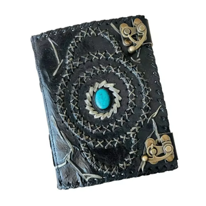 <b>Hocus</b> <b>Pocus</b> Gemstone Stitched Hardcover Leather Journal Dual Lock <b>Spell</b> <b>Book</b> Vintage Wiccan Grimoire Religious Love Handmade - Product Image 4