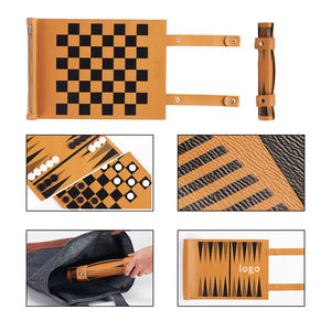 Customized New Design Durable Portable <b>Smart</b> Soft Traveling PU Leather Roll-up Backgammon Luxury <b>Game</b> Set - Product Image 3