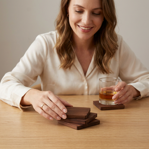 Ensemble de sous-verres en bois écologiques modernes de qualité supérieure, résistants à la chaleur, durables, protection de table pour tasses à café et verres - Product Image 1