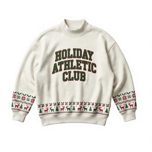 Sweat-shirt de Noël pour femme, col montant, motif joyeux, pull d'hiver avec imprimé asymétrique festif sur la manche - Product Image 1